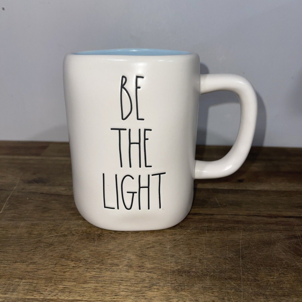 Rae Dunn Artisan Collection "BE THE LIGHT" Mug W/ Blue Interior Low luster Matte